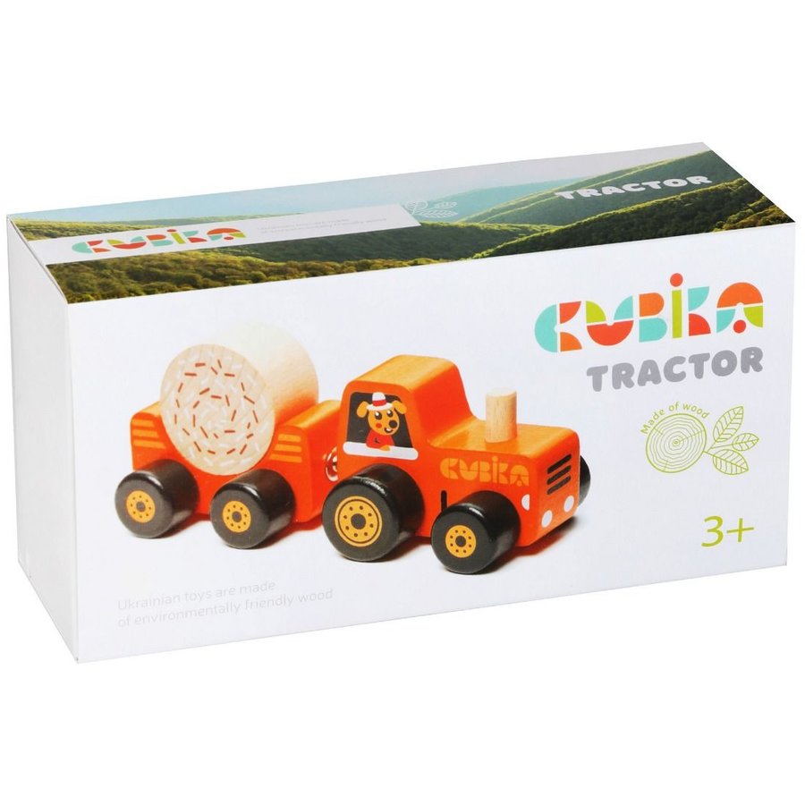 Jucarie din lemn Tractoras cu remorca