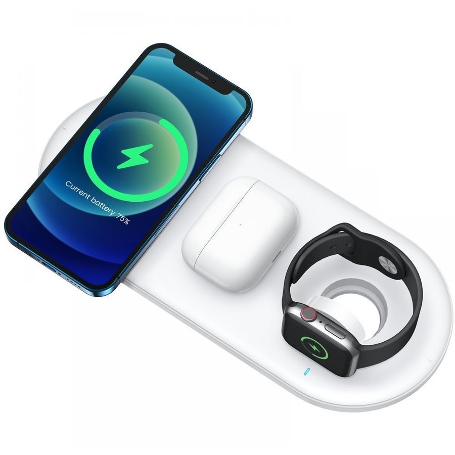 Statie de incarcare Wireless 3 in 1 JR-A27 Magnetic MagSafe 20W Cablu si incarcator inclus Alb