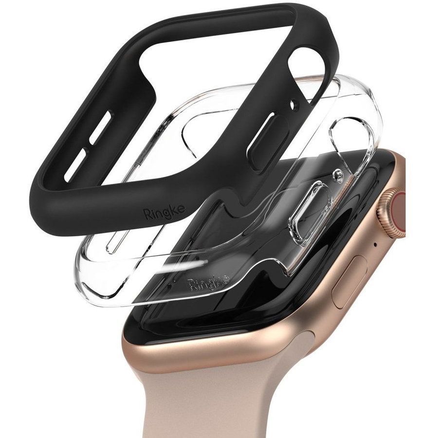 Carcasa Slim Apple Watch 4/5/6/SE (44 mm) Negru/Transparent 2-Pack