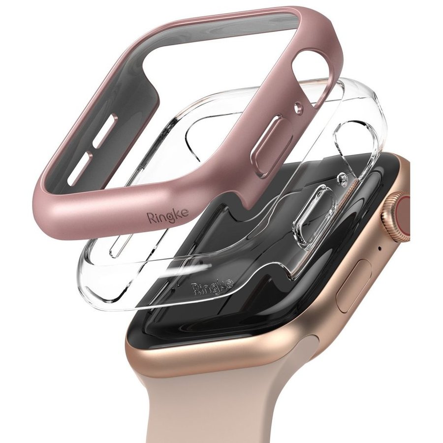 Set 2 carcase Slim compatibil cu Apple Watch 4/5/6/SE (40mm) Roz/Transparent