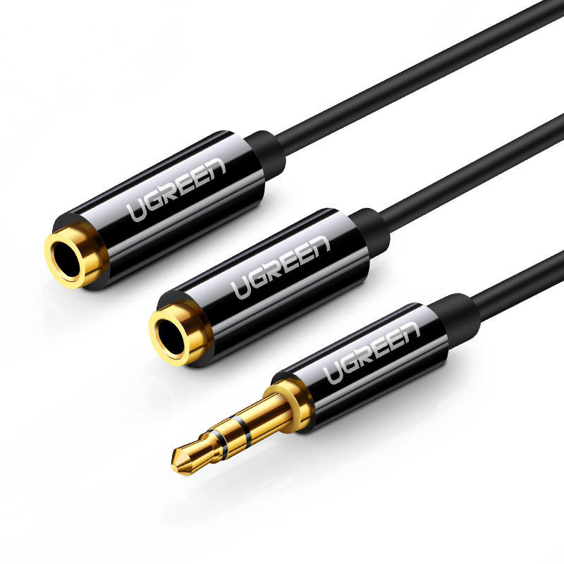 Cablu de date AV123, tata mini jack 3.5 mm la 2x mama mini jack 3.5 mm, 25cm, Negru