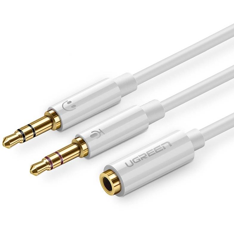 Splitter pentru casti si microfon AV141 mama mini jack 3.5 mm la 2x tata mini jack 3.5 mm 20cm Alb