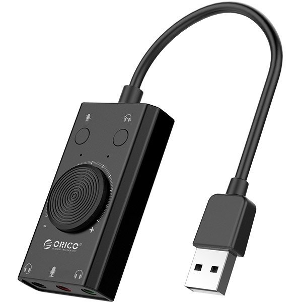 Adaptor audio HUB 3-in-1 SC2 LED ajustare volum 10 cm Negru