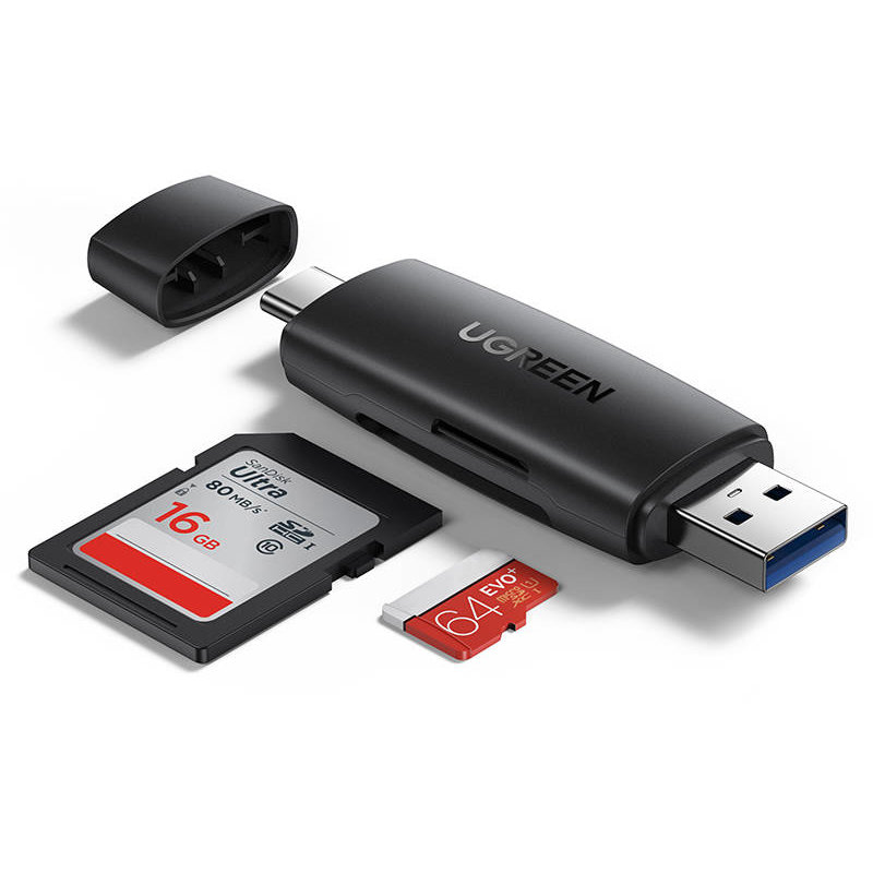 Card reader CM304 micro SD / SD conectori USB si USB-C 5Gbps Negru