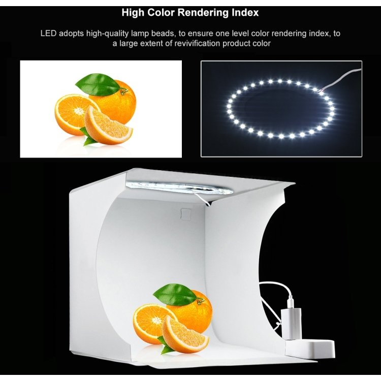 Accesoriu Camera Video Actiune , LED-uri incorporate, fundaluri multiple, fotografie/mini-filmulete de produs, 23x23x24 cm, Alb