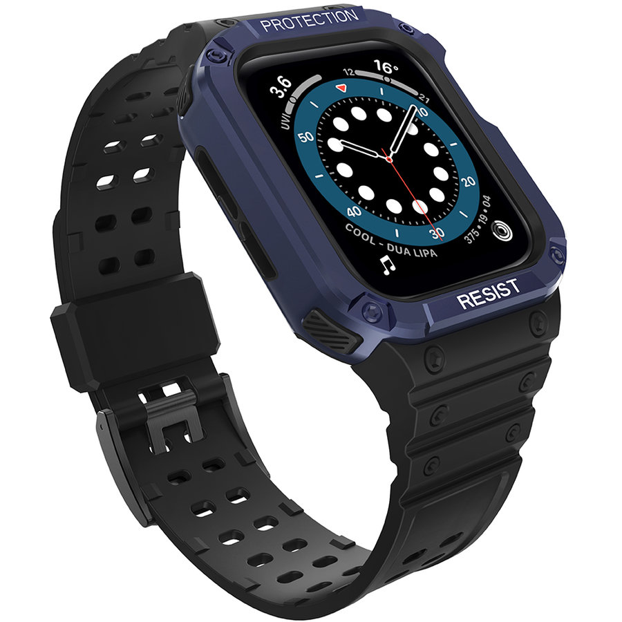Accesoriu smartwatch Husa si curea Armored Strap Band compatibila cu Apple Watch 1/2/3/4/5/6/7/SE (38/40/41mm) Black/Blue