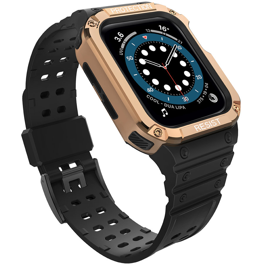 Accesoriu smartwatch Husa si curea Armored Strap Band compatibila cu Apple Watch 1/2/3/4/5/6/7/SE (38/40/41mm) Black/Brown