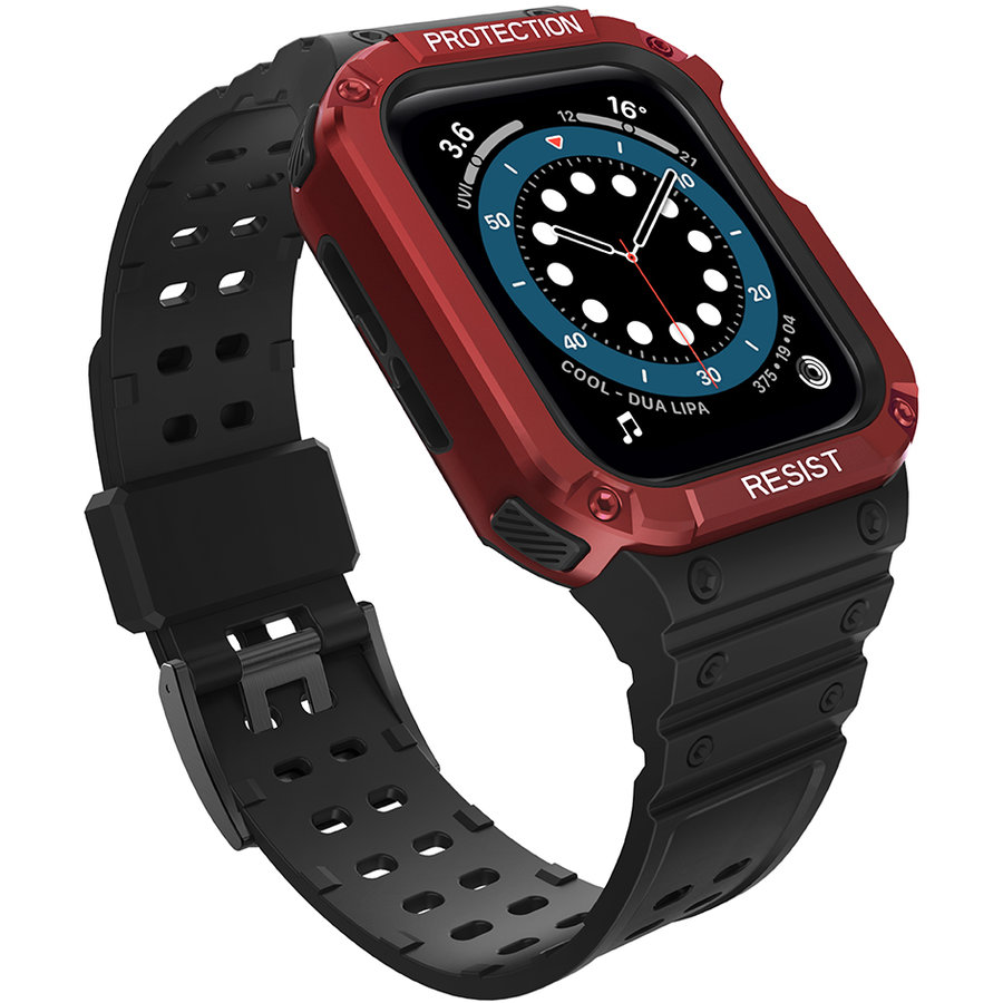 Accesoriu smartwatch Husa si curea Armored Strap Band compatibila cu Apple Watch 1/2/3/4/5/6/7/SE (38/40/41mm) Black/Red