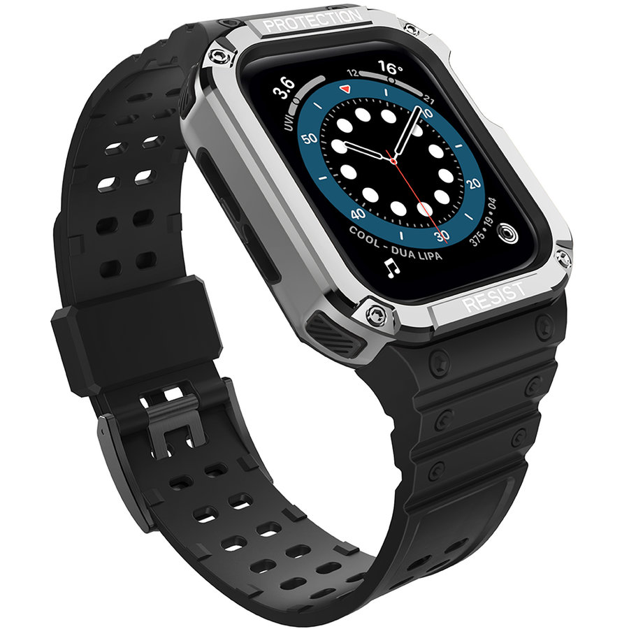 Accesoriu smartwatch Husa si curea Armored Strap Band compatibila cu Apple Watch 1/2/3/4/5/6/7/SE (38/40/41mm) Black/Silver