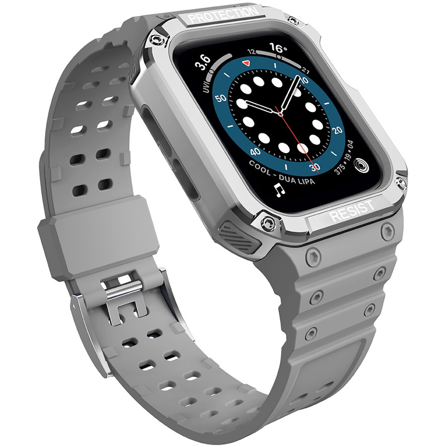 Accesoriu smartwatch Husa si curea Armored Strap Band compatibila cu Apple Watch 1/2/3/4/5/6/7/SE (38/40/41mm) Grey