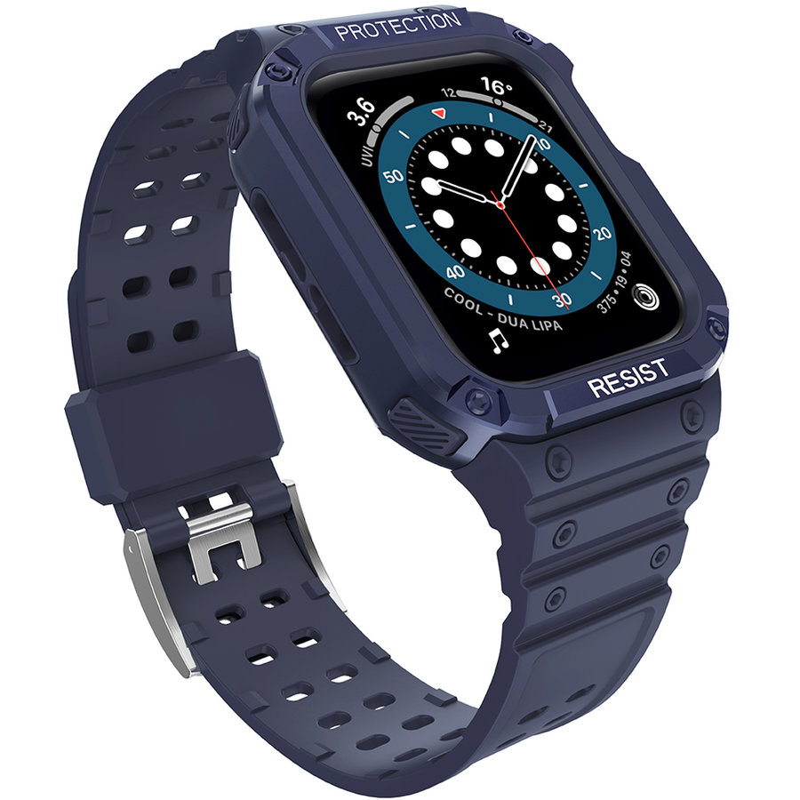 Accesoriu smartwatch Husa si curea Armored Strap Band compatibila cu Apple Watch 1/2/3/4/5/6/7/SE (38/40/41mm) Navy Blue