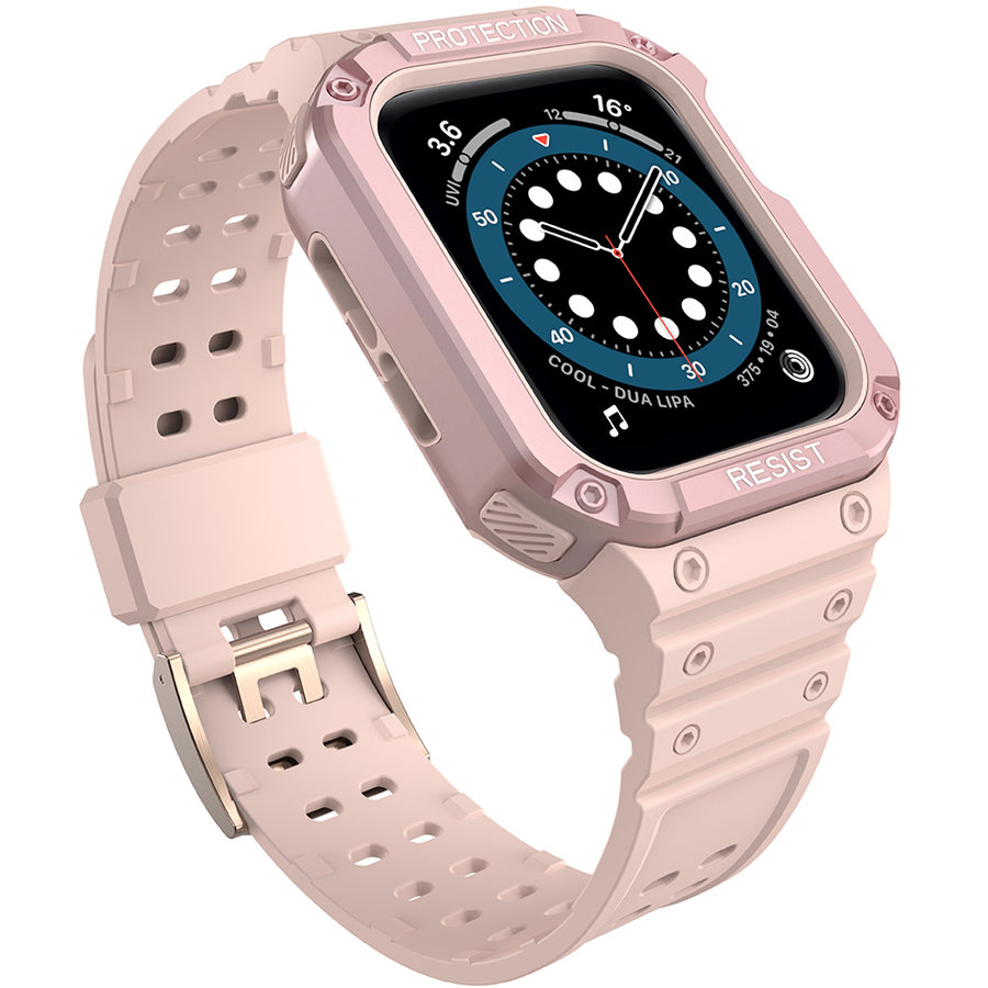 Accesoriu smartwatch Husa si curea Armored Strap Band compatibila cu Apple Watch 1/2/3/4/5/6/7/SE (38/40/41mm) Pink