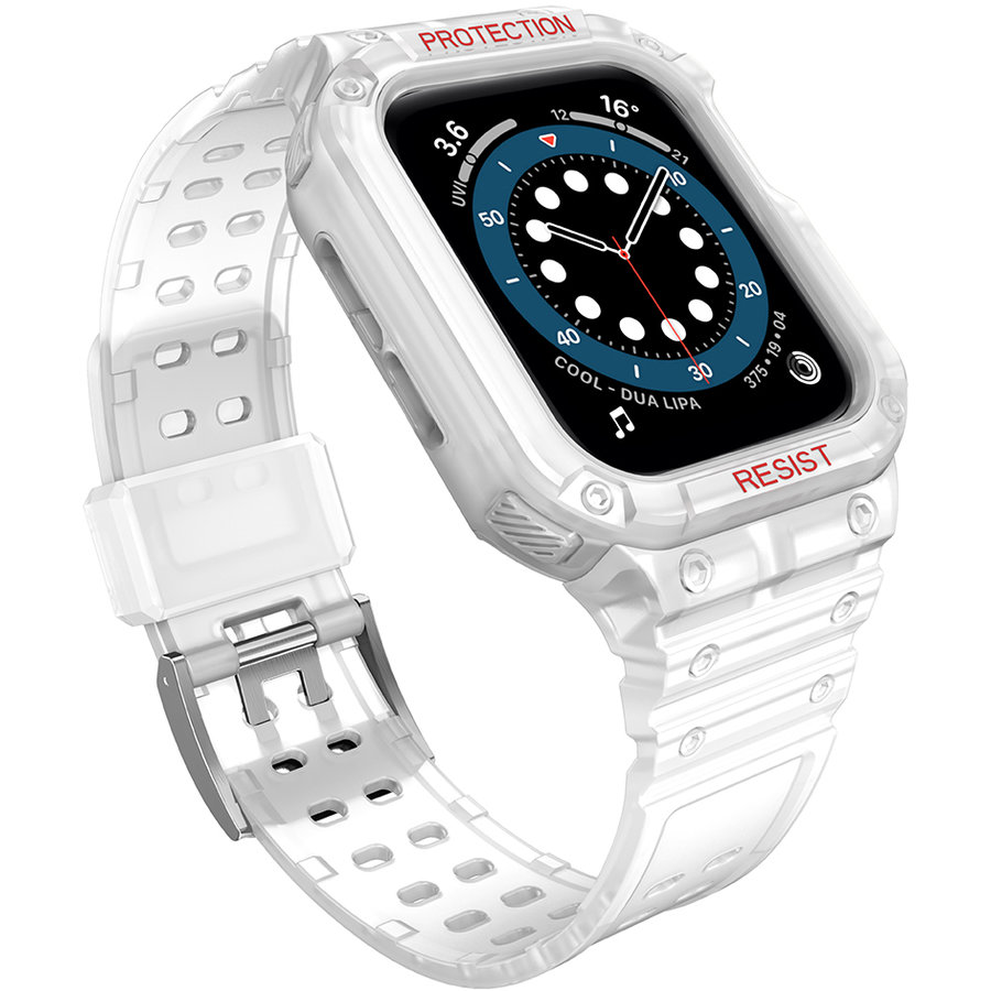 Accesoriu smartwatch Husa si curea Armored Strap Band compatibila cu Apple Watch 1/2/3/4/5/6/7/SE (38/40/41mm) White
