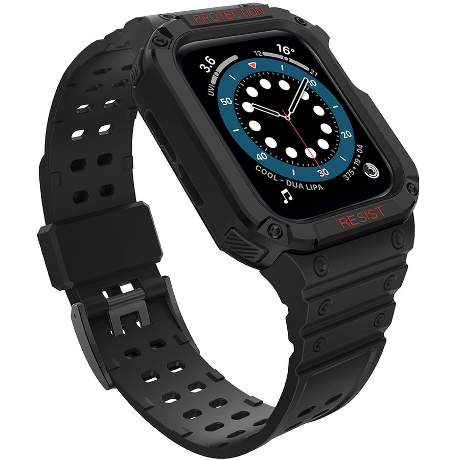 Accesoriu smartwatch Husa si curea Armored Strap Band compatibila cu Apple Watch 1/2/3/4/5/6/7/SE (42/44/45mm) Black