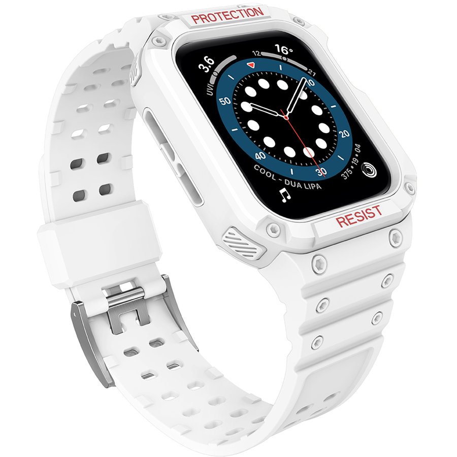 Accesoriu smartwatch Husa si curea Armored Strap Band compatibila cu Apple Watch 1/2/3/4/5/6/7/SE (42/44/45mm) Matte White