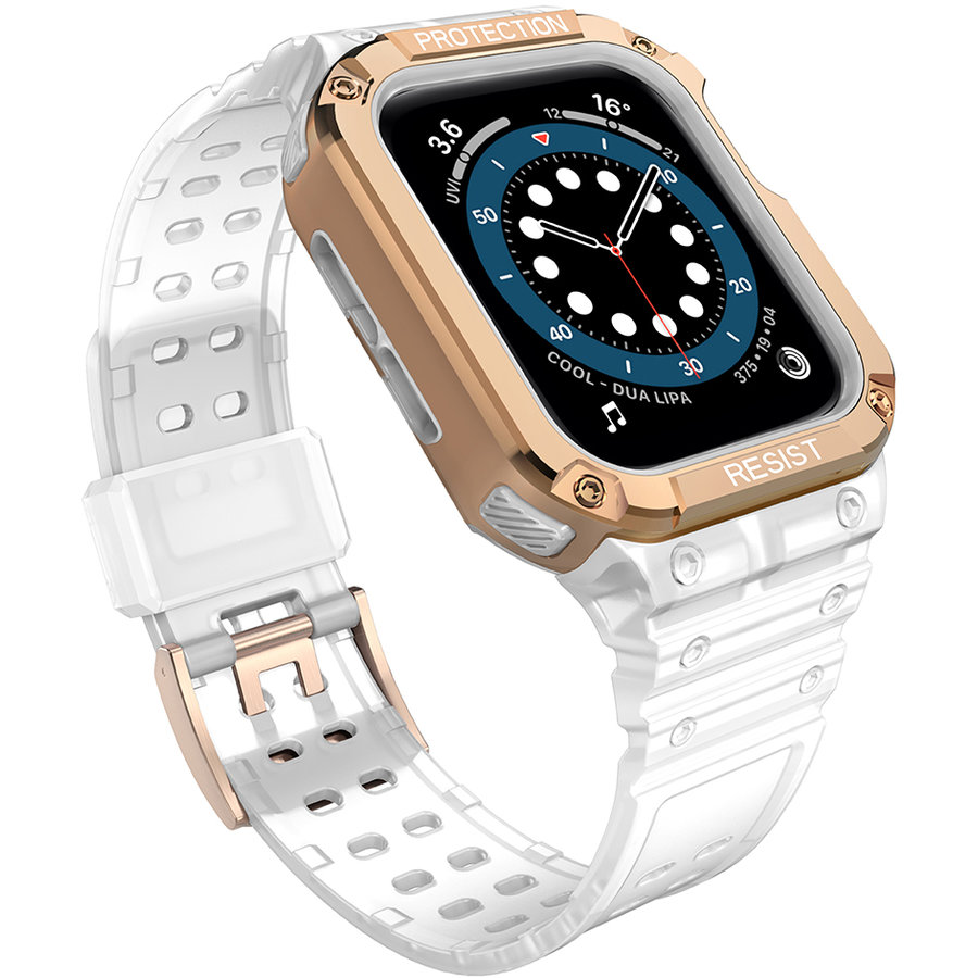 Accesoriu smartwatch Husa si curea Armored Strap Band compatibila cu Apple Watch 1/2/3/4/5/6/7/SE (42/44/45mm) White/Gold