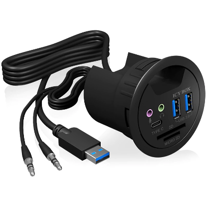 Hub USB IB-HUB1404A  2x USB 3.0 1x USB 3.0 Type-C Audio input/output SD reader Black