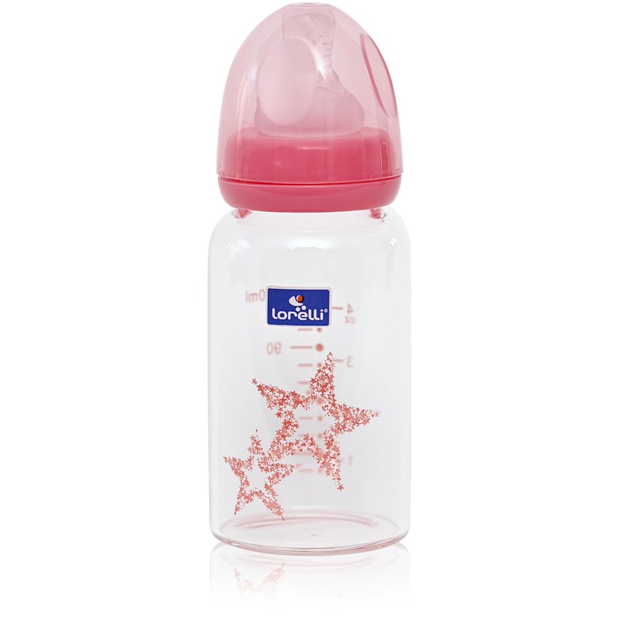 Biberon din sticla cu tetina anticolici 120ml Pink