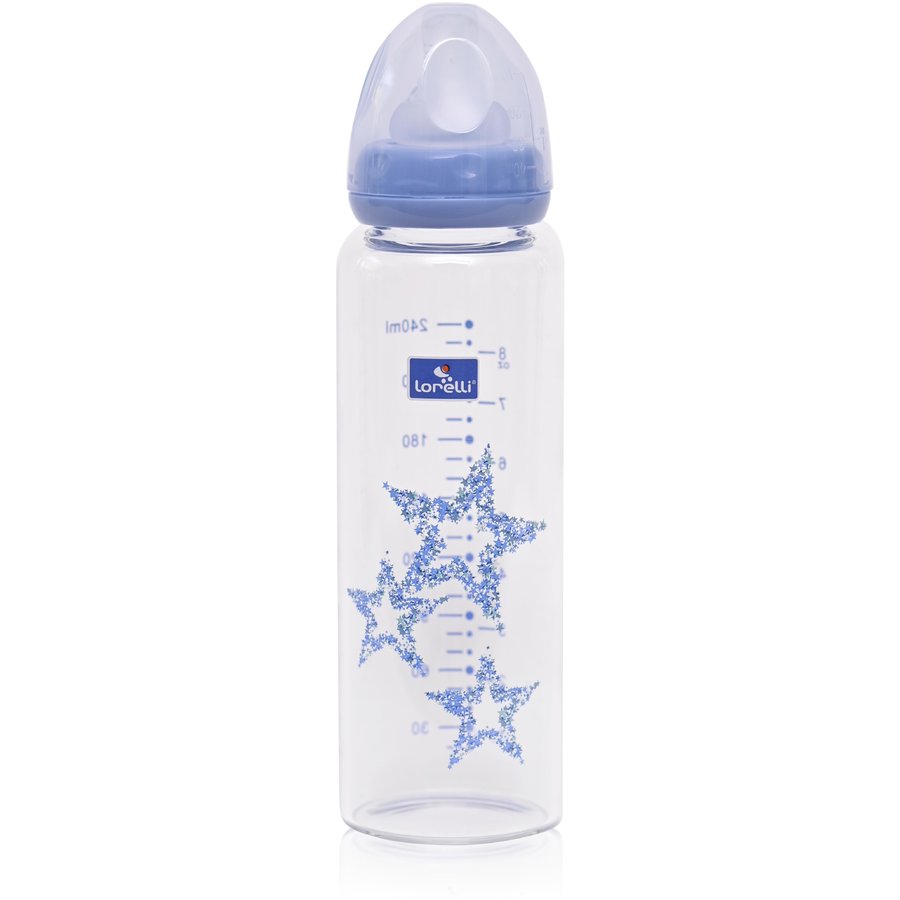 Biberon din sticla cu tetina anticolici 240ml Blue