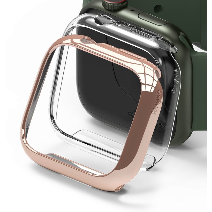 Set 2 carcase Slim compatibil cu Apple Watch 7 41mm Chrome Rose Gold/Transparent