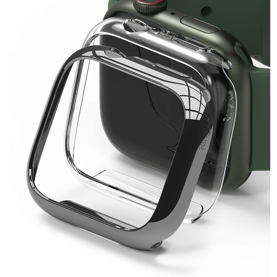 Set 2 carcase Slim compatibil cu Apple Watch 7 45mm Dark Chrome/Transparent