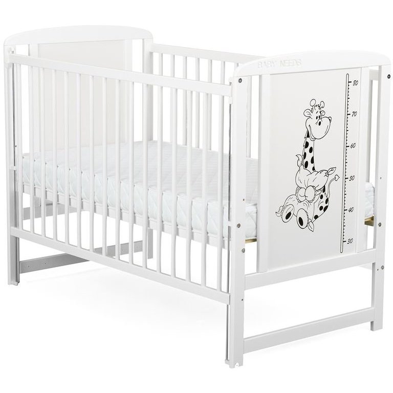 Patut din lemn cu laterală culisanta BabyNeeds Timmi Girafa 120x60cm White