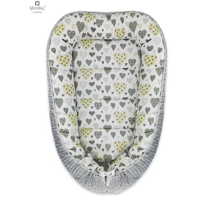 Cosulet bebelus pentru dormit Baby Cocoon Minky Grey/Grey hearts