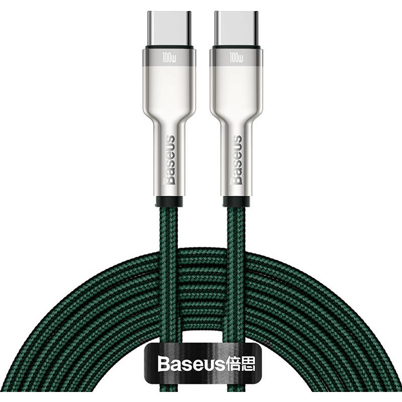 Cablu de date Cafule Metal, 2xUSB Type-C, 100W, 5A, 2m, Verde