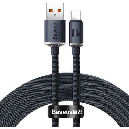 Cablu de date Baseus Crystal Shine, USB/USB Type-C, 100W, 1.2m, Negru