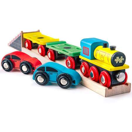 Set BigJigs Toys Trenulet cu platforma auto