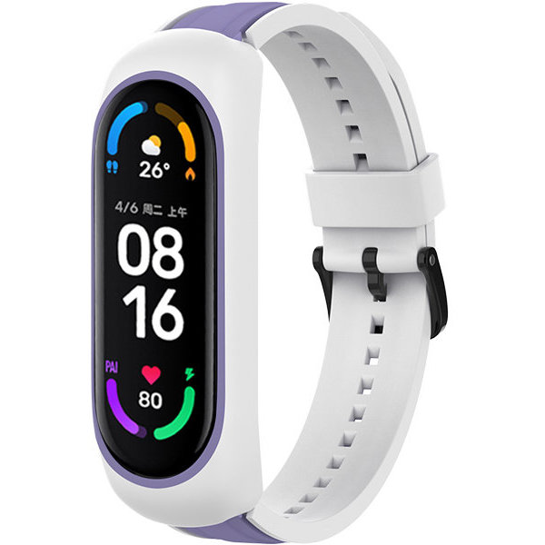 Accesoriu smartwatch Curea plastic Dual Color compatibila cu Xiaomi Mi Band 3/4/5/6/6 NFC Alb/Mov