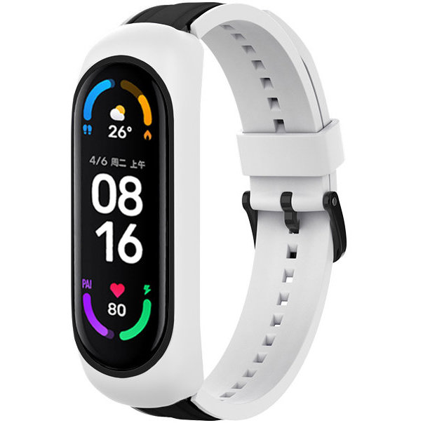 Accesoriu smartwatch Curea plastic Dual Color compatibila cu Xiaomi Mi Band 3/4/5/6/6 NFC Alb/Negru