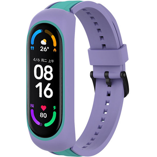 Accesoriu smartwatch Curea plastic Dual Color compatibila cu Xiaomi Mi Band 3/4/5/6/6 NFC Mov/Verde