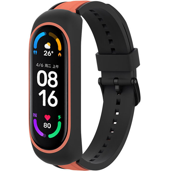 Accesoriu smartwatch Curea plastic Dual Color compatibila cu Xiaomi Mi Band 3/4/5/6/6 NFC Negru/Portocaliu