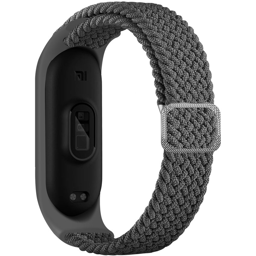 Accesoriu smartwatch Curea textila Braided Fabric compatibila cu Xiaomi Mi Band 3/4/5/6/6 NFC Gri