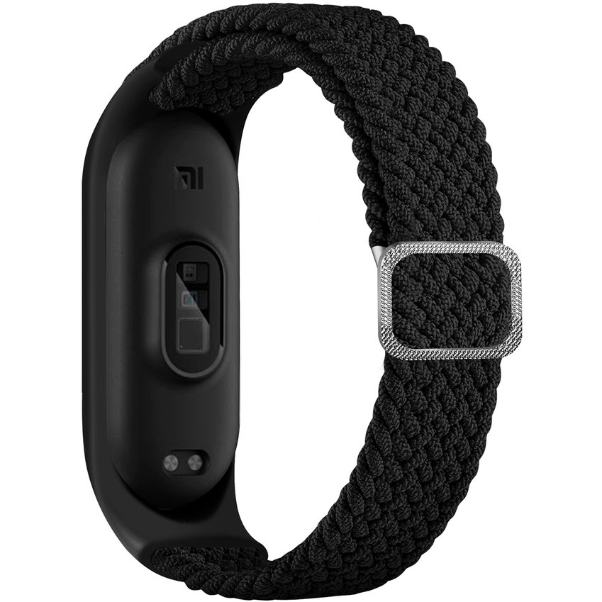 Accesoriu smartwatch Curea textila Braided Fabric compatibila cu Xiaomi Mi Band 3/4/5/6/6 NFC Negru