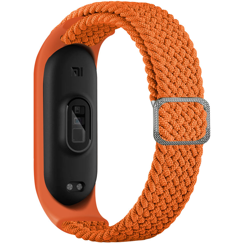 Accesoriu smartwatch Curea textila Braided Fabric compatibila cu Xiaomi Mi Band 3/4/5/6/6 NFC Portocaliu