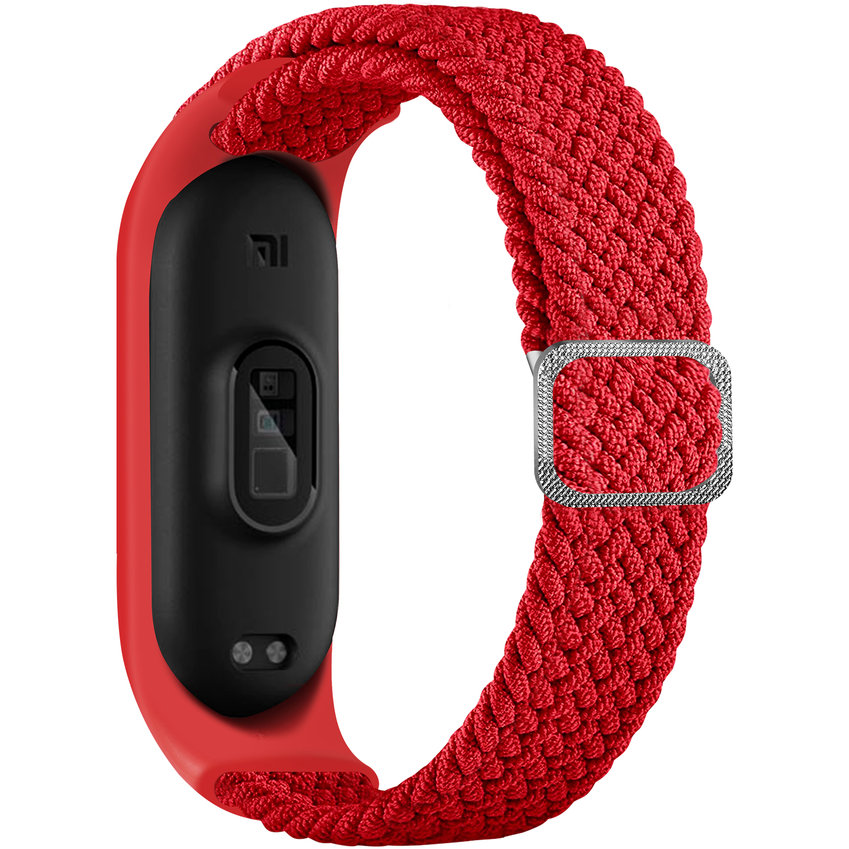 Accesoriu smartwatch Curea textila Braided Fabric compatibila cu Xiaomi Mi Band 3/4/5/6/6 NFC Rosu