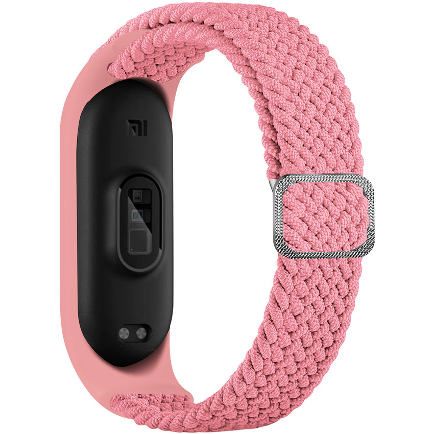 Accesoriu smartwatch Curea textila Braided Fabric compatibila cu Xiaomi Mi Band 3/4/5/6/6 NFC Roz