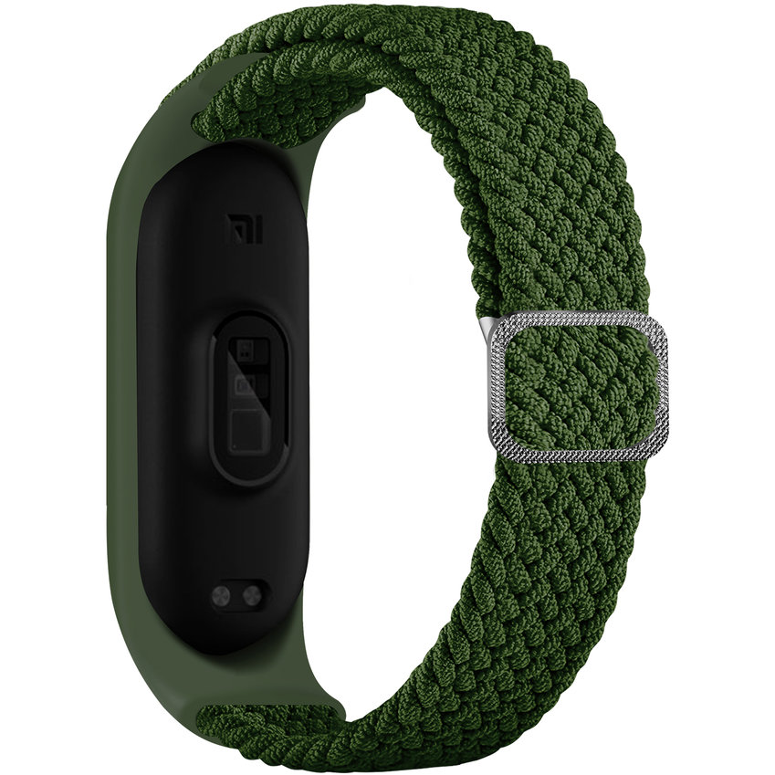 Accesoriu smartwatch Curea textila Braided Fabric compatibila cu Xiaomi Mi Band 3/4/5/6/6 NFC Verde