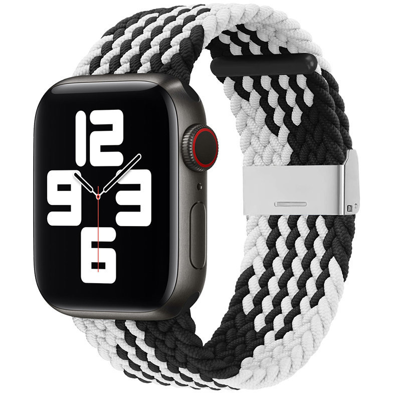 Accesoriu smartwatch Curea textila Braided Fabric V9 compatibila cu Apple Watch 1/2/3/4/5/6/7/SE 42/44/45mm Negru/Alb