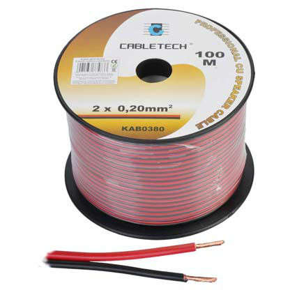 CABLU DIFUZOR CUPRU 2X0.20MM ROSU/NEGRU Cabletech 100M