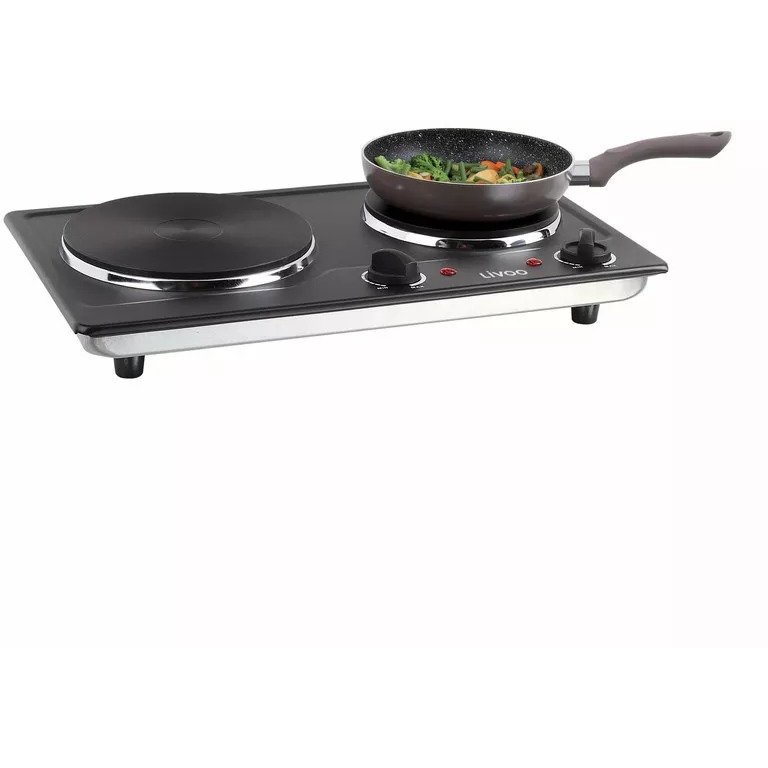 Plita Electrica Dubla DOC168N Control Frontal Picioare Anti-Alunecare 2500W Argintiu / Negru