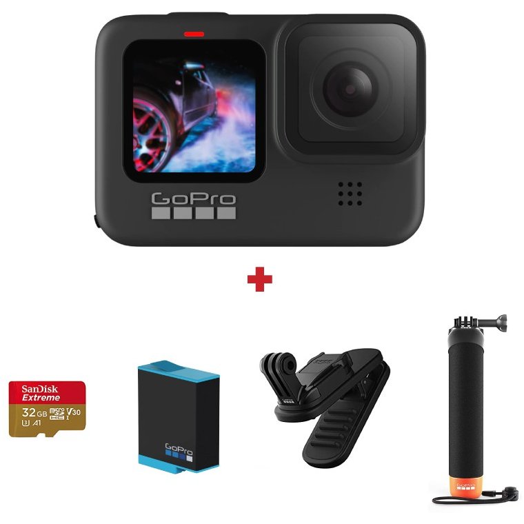 Camera Video de Actiune H9B Bundle, 5K, 20MPClip magnetic, maner plutitor, SD Card 32GB