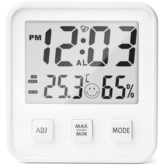 Termometru și Higrometru de Camera Vitammy Hygro Statie Meteo Ceas Alarma Indicator Confort Alb