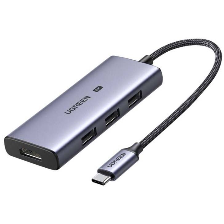 Cablu de date CM500, 4 porturi, USB-C - 3x USB 3.0, 1x HDMI 2.1, 8K, Gri