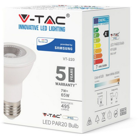 Bec LED V-Tac SKU-147 7W PAR20 E27 3000K lumina alba calda