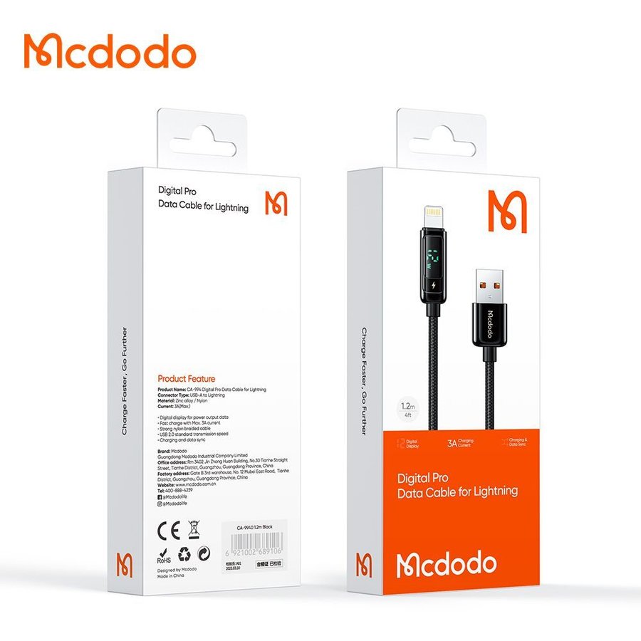 Cablu de date Mcdodo Digital Pro USB-A la Lightning 1.2m 3A 12W Negru — imaginea 4