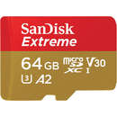 Card Sandisk Extreme R170/W80 microSDXC 64GB UHS-I U3 A2 Clasa 10 cu adaptor SD