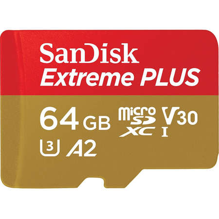Card Sandisk Extreme PLUS R200/W90 microSDXC 64GB UHS-I U3 A2 Class 10 cu adaptor SD